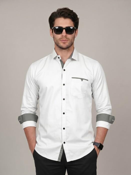 Image of Diverse Men's Cotton Blend Shirt with Pocket Design Spread Collar Full Sleeves Regular Fit and Standard Length | Comfortable Cotton Casual Shirt for Man