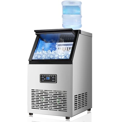 Máquina para hacer hielo con función de autolimpieza, salida diaria de 60 kg, suministro de agua dual para uso doméstico y comercial