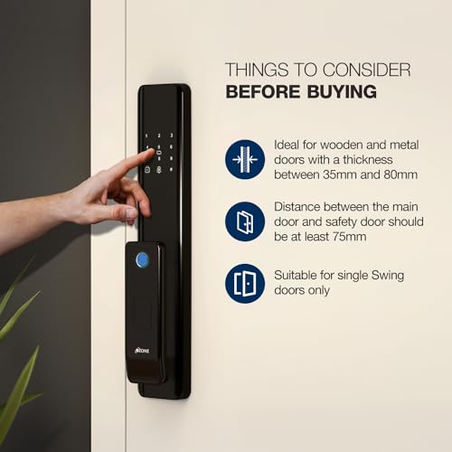 Image of Ozone Smart Wi-Fi Lock for Wooden & Metal Doors, 4-Way Access, OzoLife App, Fingerprint, Password, RFID Card, 35-80 mm Door Thickness, Free Installation, 2 Years Warranty (Black)