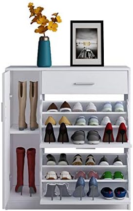 AWOOOD Shoe Storage Cabinets,Wooden Shoe Racks Storage Organiser Modern Shoe Cupboard for Hallways Furniture (White)