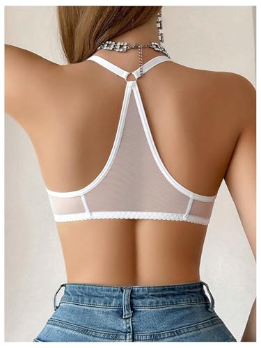 Image of SOLY HUX Women's Sheer Mesh Through Bra Sheer Bralette Front Closure Deep V Neck Wireless Lingerie Sexy Lingerie Bra