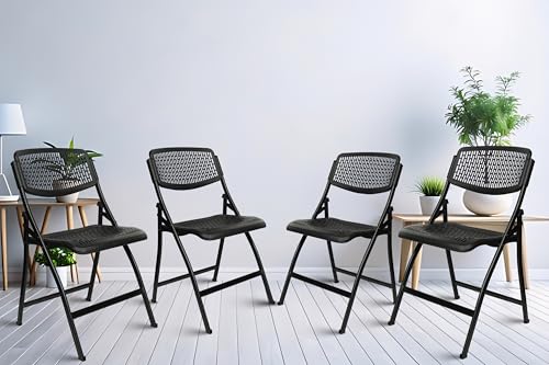 Image of ROSE Paris Folding Chair for Home | Lightweight, Portable, Balcony, Garden, Camping Chair | Indoor Outdoor Chair | Restaurant Chair (Black (Set of 4))