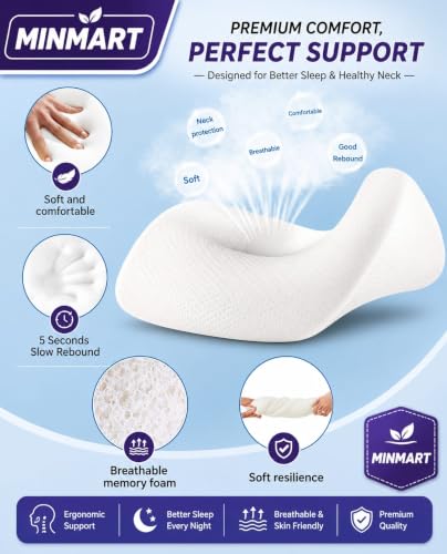 Image of MINIMART Memory Foam Pillow for Neck Support | | Orthopedic Contour Pillow for Cervical Spine Alignment & Shoulder Support | Made in India | 19 x 11 x 3.5 Inch A1
