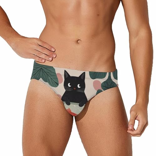 Fish and Cat Men's Swimming Trunks Briefs Beach Swimwear Low Rise Bikini Swimsuit Print Bathing Suit