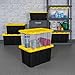 Sterilite 4-Pack 27 Gallon Industrial Storage Tote, Heavy-Duty Plastic Bins, Black/Yellow - Stackable Utility Organizers with Lids for Garage, Camping Tools, and Outdoor Gear