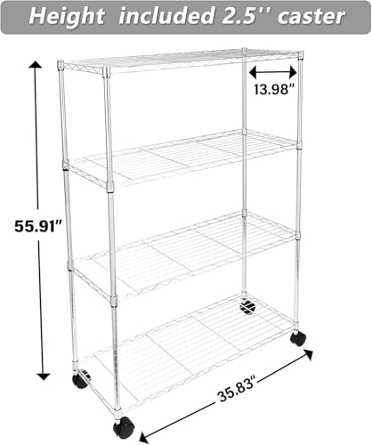 Image of Simple Deluxe Heavy Duty 4-Tier Storage Shelving Unit, 35.83 inch W x 13.98 inch D x 55.91 inch H, 1000 Lbs Loading Capacity, Chrome
