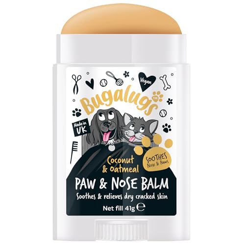BUGALUGS Dog nose balm Natural lick safe Paw balm for dogs contains Oatmeal Dog paw cream Vegan formula nose balm for dogs helps and soothes itchy skin(Coconut & Oatmeal 41g)