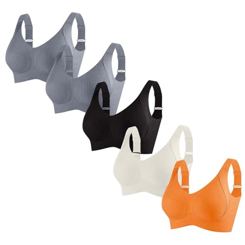 Sujetador mujer sin aros talla grande en pack de 5 bralettes elásticos