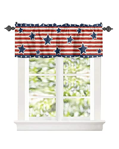 Independence Day Kitchen Window Curtain Valances,4Th Of July Patriotic Blue Stars Red Stripes Small Valance Panel Rod Pocket Window Treatment For Bathroom Living Room Bedroom Windows,54X18 Inch #TOP1