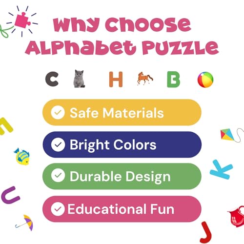 Image of 52 Piece Alphabet Puzzle for Kids 2+ Years | Wooden Matching Puzzle Game with 26 Letters & Images | Montessori Learning Toy | Educational Floor Puzzle for Toddlers & Preschoolers