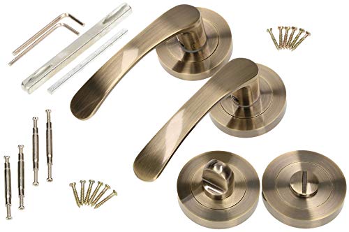 KOTARBAU® Juego de manillas con roseta redonda, Manivelas con condena, Manilla bronce, latón envejecido de zamak, Manillas, Manetas, Picaportes para puertas interiores de baño, Manijas con pestillo