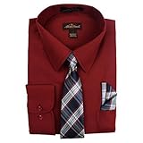 Alberto Danelli Herren Langarmshirt mit passender Krawatte und Taschentuchset - Violett - 3XL (48/50 cm Hals,91/94 cm Ärmel)