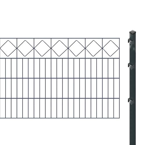 Schmuckzaunset inkl. Pfosten zum Einbetonieren (Höhe: 80 cm, Länge: 4,2 m) | Doppelstabmatten mit Zierleiste 'Karo', Anthrazit | UV- und witterungsbeständig