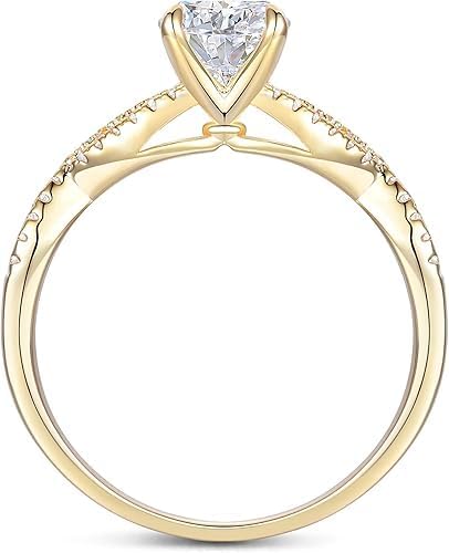 Shasha creation 14K Gold Twisted Ring 1CT Round Cut Engagement Ring 14K Yellow Gold Moissanite Ring Solitaire Moissanite Engagement Ring for Women