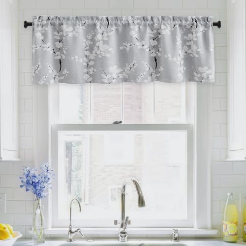 FMFUNCTEX-Valance-Curtain-for-Kitchen-WindowsBathroomLiving-RoomBedroom-Blossom-Blackout-Window-Valance-Thermal-Insulated-Rod-Pocket-Floral-Valance-Curtains-50-W-x-18-L-Grey-and-White-1-Panel FMFUNCTEX Valance Curtain for Kitchen WindowsBathroomLiving RoomBedroom Blossom Blackout Window Valance Thermal Insulated Rod Pocket Floral Valance Curtains 50 W x 18 L Grey and White 1 Panel