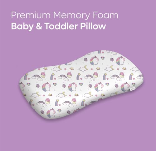 Image of Premium Memory Foam Baby & Toddler Pillow | Head,Neck & Back Support Cushion | Washable Removable Cover | Ideal for Sleeping,Reading & Resting | Age 2to9 Year | 20.5x11.5x2.5in - Unicorn Print