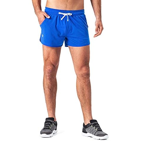 NAVISKIN Men's Running Shorts 1003 Quick Drying Breathable Active Training Exercise Jogging Cycling Mesh Shorts with Side Pocket Blue Size S Cover