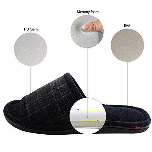 Image of Men's Comfort Open Toe Slippers, Upgraded 60D Memory Foam Bedroom Slip on