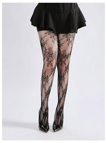 Image of SHENHE Women's Patterned Fishnet Tights High Waist Pantyhose Floral Stockings