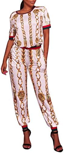 Women's Casual Floral Print Short Sleeve Top 2 Pieces Outfits Long Pants Jumpsuits