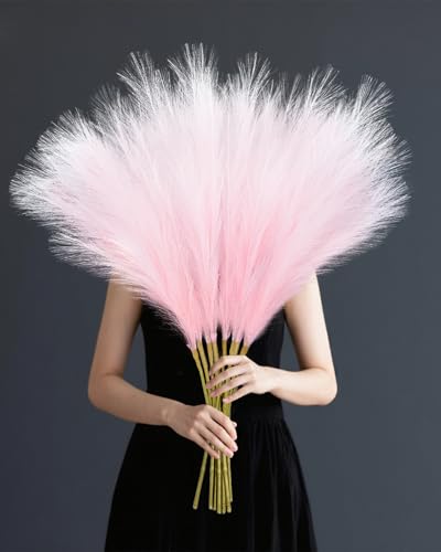 TORONTOKYO 8Pcs Pink Faux Pampas Grass Tall Decor, 35.4” Fluffy Artificial Pompous Grass Branches, Large Pampas Grass Reed Stems for Floor Vase Filler, Wedding, Baby Shower, Home and Boho Decor