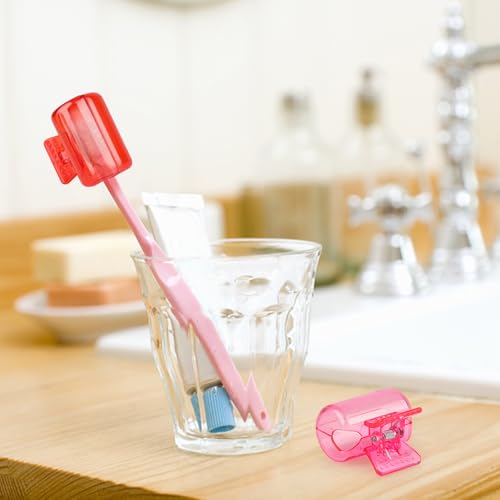 4 Pack Travel Toothbrush Head Covers Toothbrush Protector Cap Brush Pod Case Protective Portable Plastic Clip for Household Travel, Camping, Bathroom, School, Business (Grey, Red, Orange, Pink) - Thumbnail 6