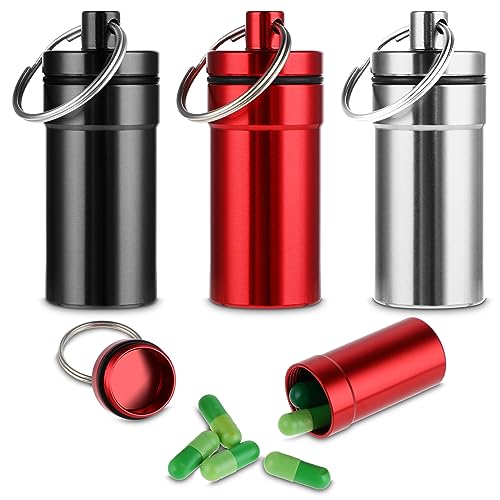 WLLHYF Lot de 3 boîtes à pilules étanches avec porte-clés - En aluminium - Petit format - Organiseur de médicaments - Pour les voyages en plein air, le...