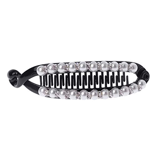Simdoc Vintage Crystal Pearl Rhinestone Banana Clip Hair Clincher Hair Comb Hair Claw Jaw Pins Fashion Elegant Barrettes Hair Accessories For Lady Women Girls