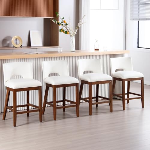 26" Bar Stools Set of 2, Farmhouse Counter Height Barstools, Upholstered Linen Barstools with Open Back for Kitchen Island/Home Pub/Breakfast Bar, Blue