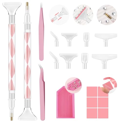 SAVILAND Multi Head Rhinestone Picker Tool Kit: 2 PCS Precision Control Dual Ended Rhinestone Applicator 12 Replacement Tips with Clay Tweezers Tray for Nail Art Craft Pick Gem Diamond Jewel Home DIY