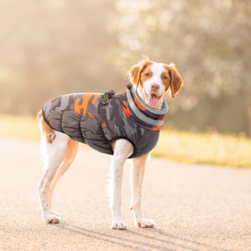 Image of Lelepet Dog Winter Coat with Harness, Waterproof Reflective Camo Jacket