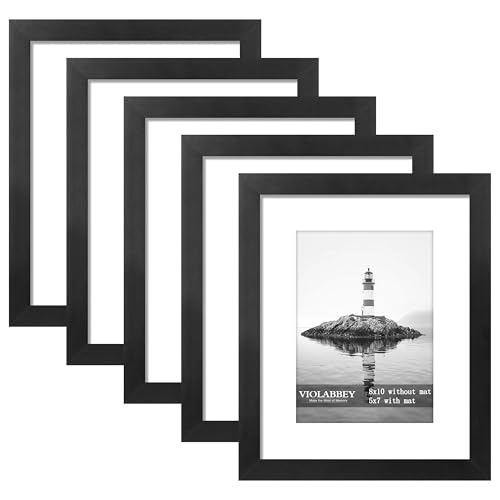 VIOLABBEY 8x10 Picture Frame Set of 5, Black Frames for 5x7 Photos with Mat or 8 x 10 without Mat,Gallery Wall Frame