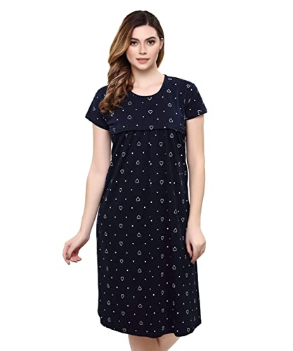 Image of TIGYWIGY Women's Cotton Printed Knee Length Maternity /Feeding /Nursing Nighty