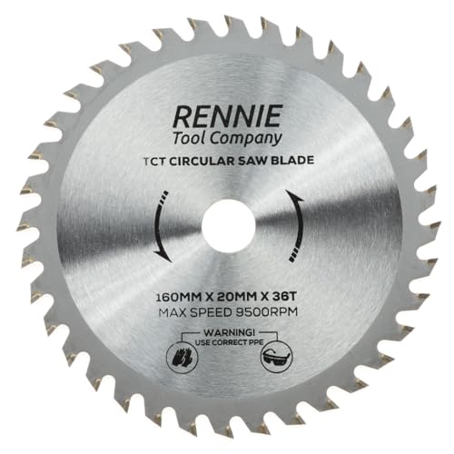 Rennie Tools - 160mm x 20mm Bore x 36T TCT Circular Wood Saw Blade. Fits Bosch Festool TS55 Makita Ryobi Dewalt Circular Saws etc, 160mm Circular Saw Blade Also Fits 165mm Circular Saws