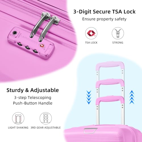 Image of LARVENDER Carry On Luggage 22x14x9 Airline Approved, Suitcases with Wheels | Luggage Sets 3 Piece, Hardside PP Carry On Suitcase for Women Men, TSA Lock, Neon Pink