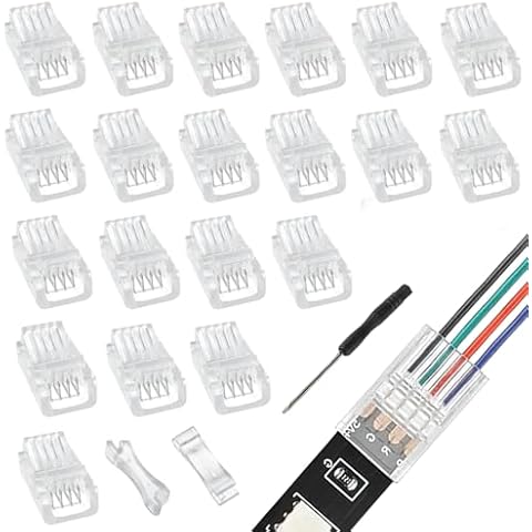 EPLZON 4 Pin 8 mm LED Strip Connector LED Light Connector Strip to Wire Quick Connector RGB Lights Adapter Clear Unwired Gapless Track Lighting Connector for 5050 LED RGB Strip Light(20pcs) Cover