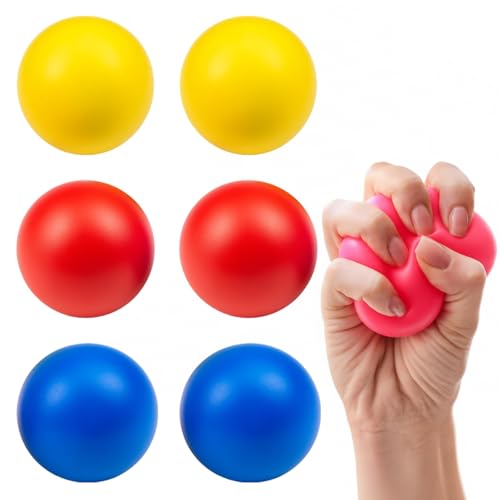 Antistressball, 6 Knautschbälle Set mit 3 Farben, Stressball für Erwachsene und Kinder, 5 cm Knetball für Hände Therapie, Anti Stress Bälle zur Entspannung
