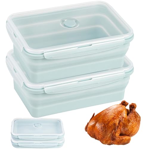 Extra Large Collapsible Silicone Food Storage Containers With Lids & Air Vent, 2 Pack 2000ml/68oz, XXL Foldable Marinade Container for Kitchen, Camping, Dishwasher, Microwave, Freezer Safe, BPA Free