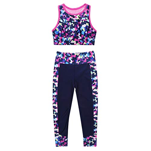 JanJean Little Big Girls 2Pcs Sports Athletic Outfit Gymnastics Tank Crop Top with Leggings Tracksuit Sweatsuit Dancewear3