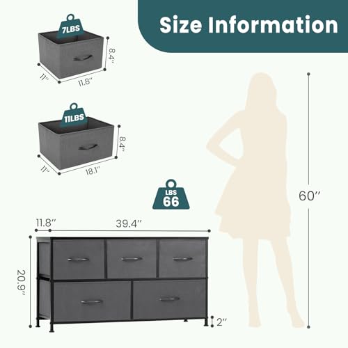 image for OLIXIS Dresser for Bedroom, 5 Storage Drawers, Wide Fabric Closet Ches
