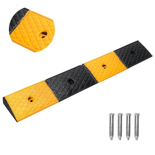 bimiti 2" Rubber Car Kerb Ramp, 100x15x5cm Extra Long Curb Ramp with 4 Bolts, Non-slip Door Step Ramps, 5cm Height Heavy Duty Threshold Ramp for Garage Sidewalk Wheelchair Bike Motorcycle Truck