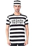 Funny World Prisoner Costume Men Black White Striped Shirt Jail Outfit, Convict, Large