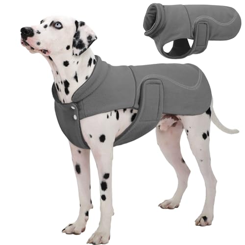 Kuoser Dog Fleece Vest, XXL Dog Coat Reflective Dog Winter Jacket Warm Dog Sweaters for Extra Large Dogs, Dog Cold Weather Clothes Pet Turtleneck Snowsuit for Weimaraner Golden Retriever, Gr