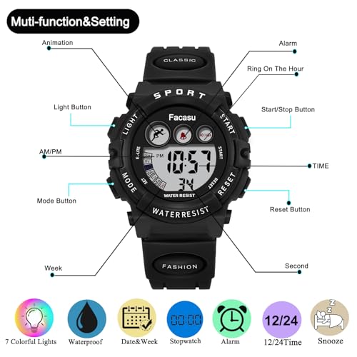 Image of Kids Watch Digital for Boys-Waterproof Kids Sports Watch with Light, Alarm&Snooze,Stopwatch Military Design Silicone Band Gift for Birthdays,Christmas Outdoor Activities(8+ Years)