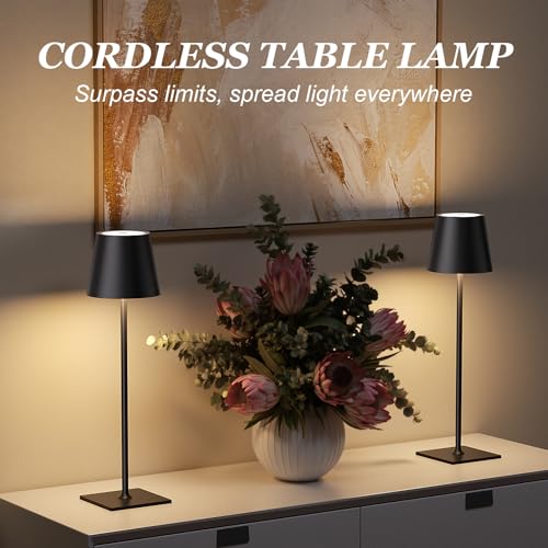 Image of Kakanuo Cordless Rechargeable Table Lamp Black 5000mAh Battery Operated Lamps, 3 Colors Stepless Dimming Touch Lamp for Dining, Living Room, Outdoor Patio, Kitchen Counter, 4 Pack