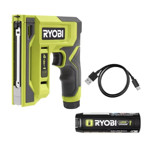 RYOBI USB Lithium 4-in-1 Stapler/Nailer Kit Cordless with 3Ah Battery 600+ Staples Per Charge LED Indicator Precision Guide