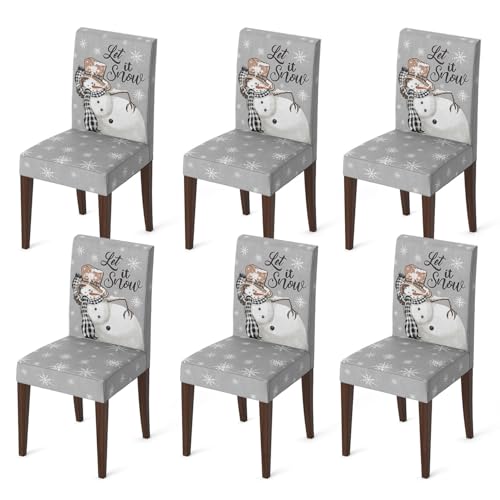 Horaldaily 6PCS Christmas Dining Chair Covers,Grey Snowman Stretch Removable Washable Slipcover Chair Protector for Dining Room Home Decor by Horaldaily - Used condition - CA$11.81