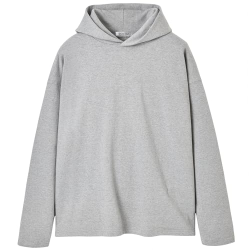 Ohoo Men's Heavyweight Cotton Pullover Hoodie Oversized Drop Shoulder Sweatshirt with Side Seam Pockets Black No Drawstring / DCF932-GREY-XL