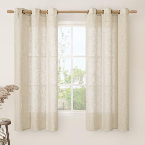 Image of LAMIT Sheer Linen Curtains 63 inches Length for Bedroom, Light Filtering Panels Bronze Grommet Linen Textured Neutral Drapes for Living Room, Linen, 2 Panels, 34 x 63 Inch