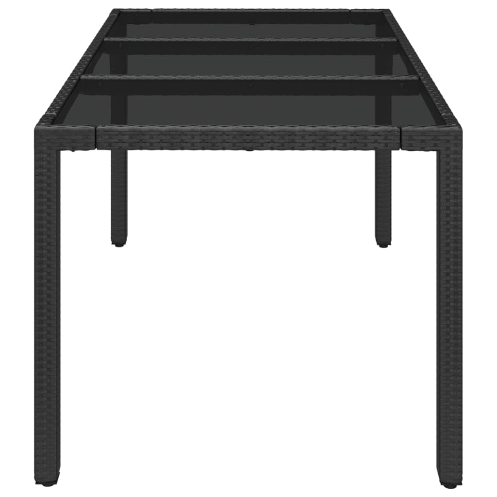 Mesa de jardín de ratán de polirratán, color negro, 150 x 90 x 75 cm, con placa de cristal duro, marco de acero pulverizado, diseño impermeable para terraza y jardín, fácil montaje